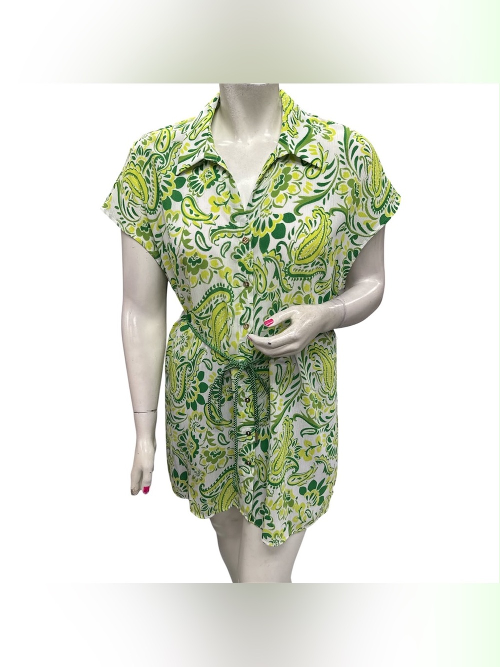 Laura NWT Green Paisley Tie-Waist Tunic Top Size 2X
